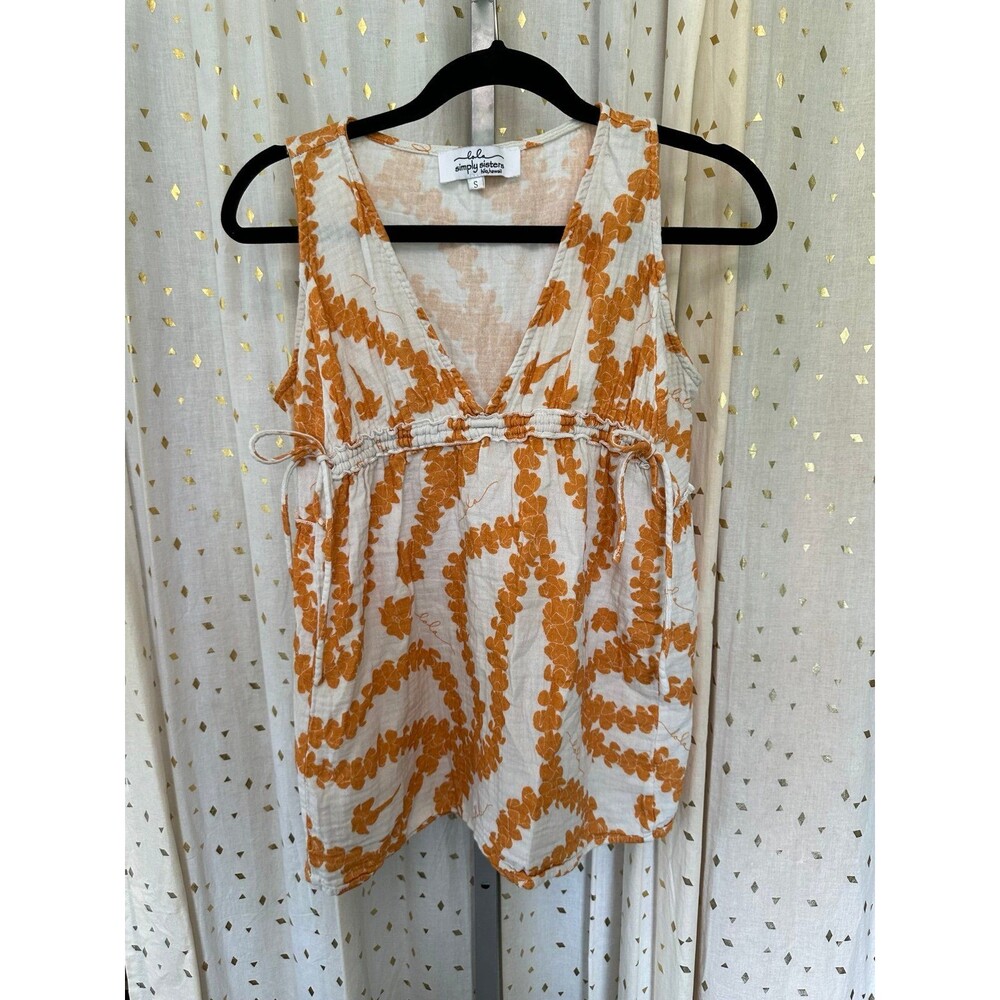 Simply Sisters Lola Lei Puakenikeni 100% Cotton Crinkle Gauze Side Tie Tank Top